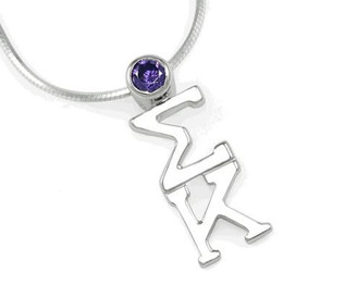 Sigma Kappa Sterling Silver Lavaliere Pendant with Swarovski™ Purple Crystal