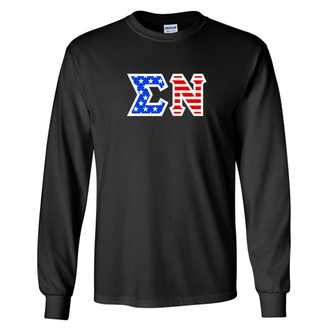 DISCOUNT-Sigma Nu Greek Letter American Flag long sleeve tee