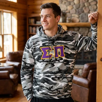 DISCOUNT-Sigma Pi Camo Pullover Hooded Sweatshirt