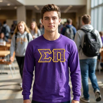 Sigma Pi Fraternity Crest - Shield Twill Letter Longsleeve Tee
