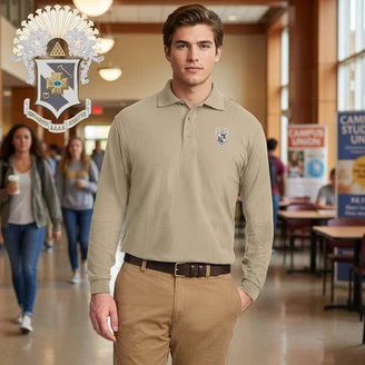 DISCOUNT-Sigma Pi Emblem Long Sleeve Polo