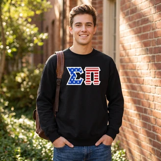 DISCOUNT-Sigma Pi Greek Letter American Flag Crewneck