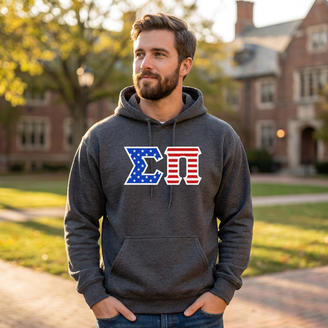 DISCOUNT-Sigma Pi Greek Letter American Flag Hoodie