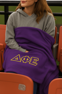 DISCOUNT-Delta Phi Epsilon Lettered Twill Sweatshirt Blanket