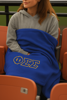 DISCOUNT-Phi Sigma Sigma Lettered Twill Sweatshirt Blanket