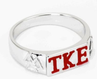 Tau Kappa Epsilon Sterling Silver Flat Top Ring (Red)