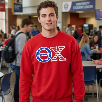DISCOUNT-Theta Chi Greek Letter American Flag Crewneck