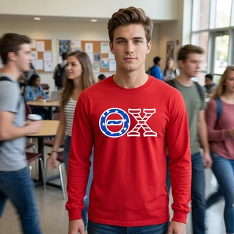 DISCOUNT-Theta Chi Greek Letter American Flag long sleeve tee
