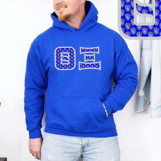 Theta Xi Fraternity Crest - Shield Twill Letter Hooded Sweatshirt 