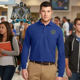 DISCOUNT-Zeta Beta Tau Emblem Long Sleeve Polo