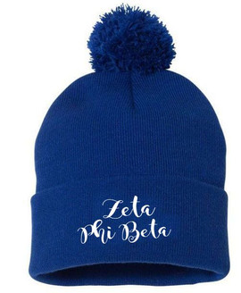 Zeta Phi Beta Knit Pom-Pom Beanie with Cuff