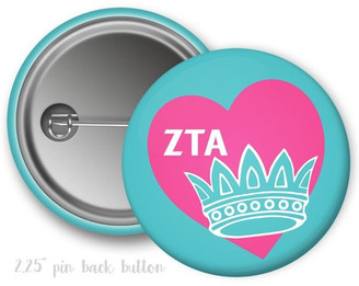 Zeta Tau Alpha Heart Crown Button
