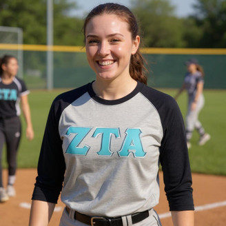 DISCOUNT-Zeta Tau Alpha Lettered Raglan Shirt