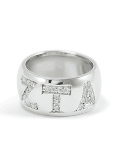 Zeta Tau Alpha Sterling Silver Ring with Pave Cubic Zirconia Greek Letters