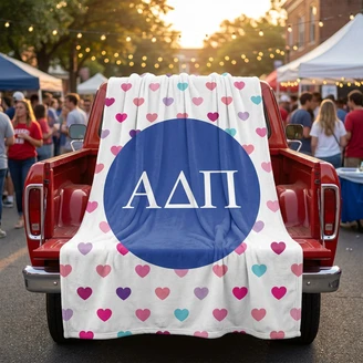 Alpha Delta Pi Hearts Tan Sherpa Blanket - Giant Size