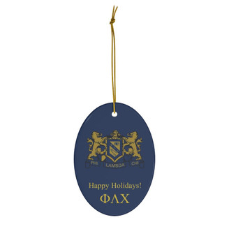 Printify Phi Lambda Chi Holiday Crest Oval Ornaments 