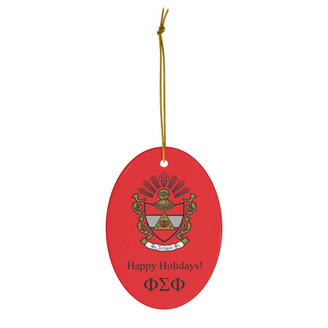 Printify Phi Sigma Phi Holiday Crest Oval Ornaments 