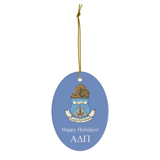 Printify Alpha Delta Pi Holiday Crest Oval Ornaments 