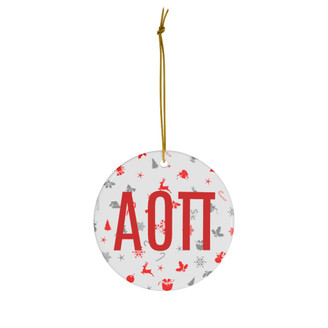 Alpha Omicron Pi Holiday Cheer Ceramic Ornament, 2 Shapes To Choose From