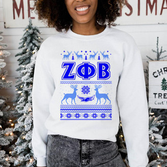 Printify Zeta Phi Beta Ugly Christmas Sweater Crewneck Sweatshirts 