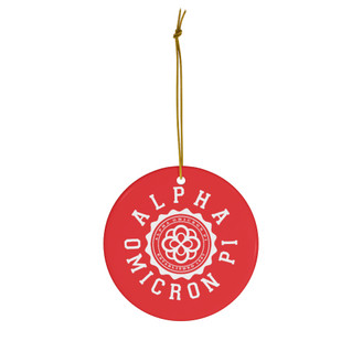 Alpha Omicron Pi Round Christmas Shield Ornaments