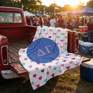 Delta Gamma Hearts Tan Sherpa Blanket - Giant Size