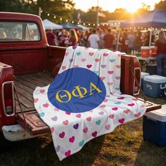 Theta Phi Alpha Hearts Tan Sherpa Blanket - Giant Size