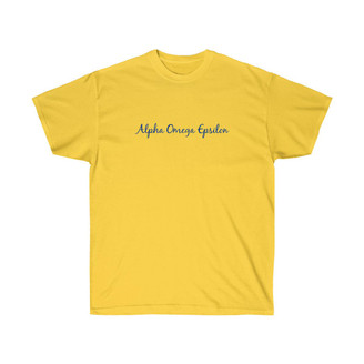 Printify Alpha Omega Epsilon Script Cotton Tee 