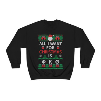 Printify Phi Kappa Theta All I Want For Christmas Crewneck Sweatshirt 