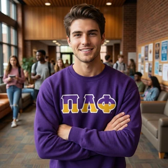 Pi Lambda Phi Two Toned Greek Lettered Crewneck Sweatshirts