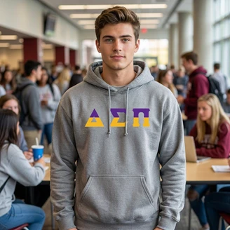 Delta Sigma Pi Two Toned Greek Lettered Hooded Sweatshirts