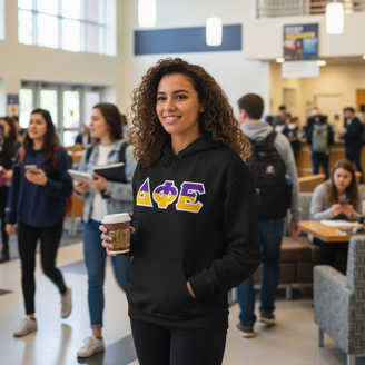 Delta Phi Epsilon Two Tone Lettered Hooded Sweatshirts