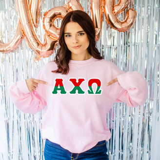 Alpha Chi Omega Two Tone Lettered Crew Sweatshirts