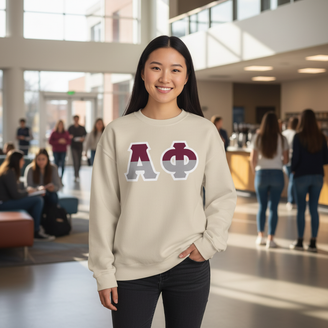 Alpha Phi Two Tone Lettered Crew Sweatshirts