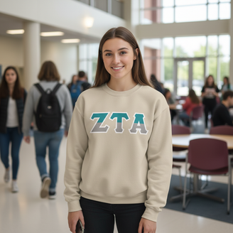 Zeta Tau Alpha Two Tone Lettered Crew Sweatshirts