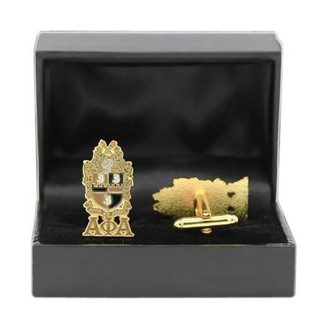 National Sportswear Emblem Alpha Phi Alpha Full Color 1″ Shield Cuff Links W/Box 