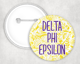 Delta Phi Epsilon floral-text Pin Buttons