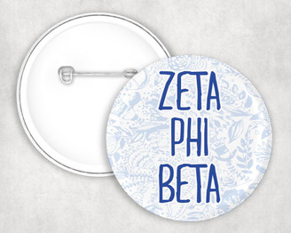  Zeta Phi Beta floral-text Pin Buttons 
