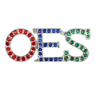 OES Austrian Crystal Red/Royal/Green Pin In Gold