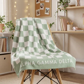 Alpha Gamma Delta Sherpa Checkerboard Throw Blankets