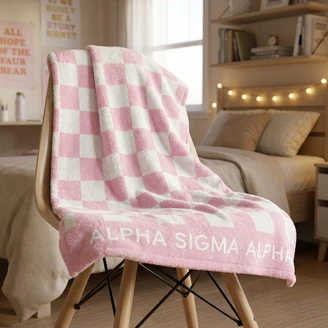 Alpha Sigma Alpha Sherpa Checkerboard Throw Blankets