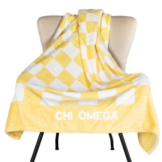 Chi Omega Sherpa Checkerboard Throw Blankets
