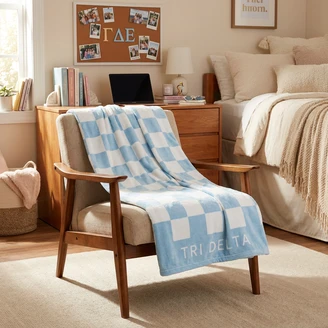 Delta Delta Delta Sherpa Checkerboard Throw Blankets