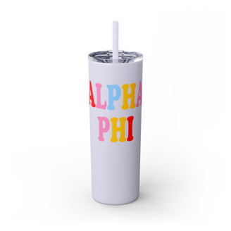 Alpha Phi Skinny Tumbler with Straw, 20oz