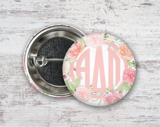  ADPi Alpha Delta Pi Pretty In Pink Floral  Greek Pinback Sorority  Button 