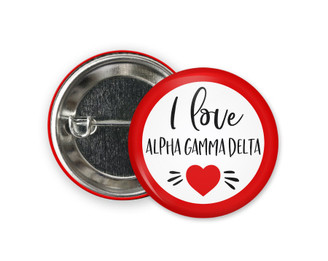 AGD Alpha Gamma Delta I Love  Greek Pinback Sorority  Button