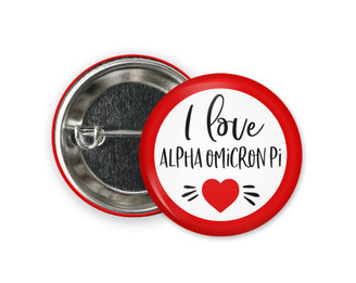 AOII Alpha Omicron Pi I Love  Greek Pinback Sorority  Button