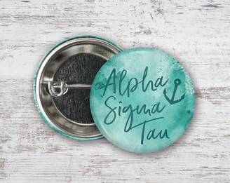  AST Alpha Sigma Tau Watercolor Script  Greek Pinback Sorority  Button 