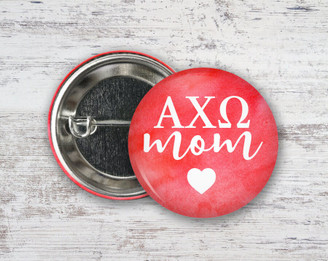 AXO Alpha Chi Omega Watercolor Mom Heart Button