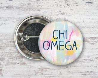  ChiO Chi Omega Pastel Watercolor  Greek Pinback Sorority  Button 